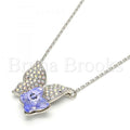 Rhodium Plated Fancy Necklace, Butterfly Design, with Swarovski Crystals, Rhodium Tone