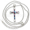 Sterling Silver Fancy Necklace, Cross Design, with Cubic Zirconia, Rhodium Tone