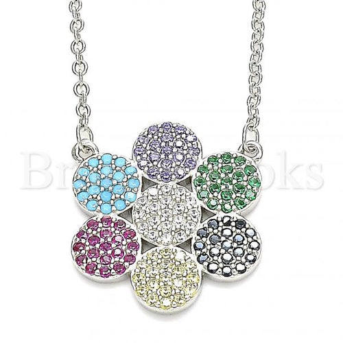 Bruna Brooks Sterling Silver 04.336.0223.16 Fancy Necklace, with Multicolor Cubic Zirconia, Polished Finish, Rhodium Tone