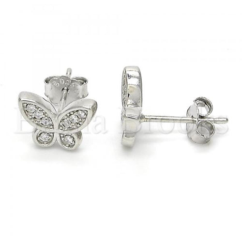 Bruna Brooks Sterling Silver 02.336.0023 Stud Earring, Butterfly Design, with White Crystal, Polished Finish, Rhodium Tone