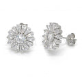 Bruna Brooks Sterling Silver 02.186.0099 Stud Earring, Flower Design, with White Cubic Zirconia, Polished Finish, Rhodium Tone