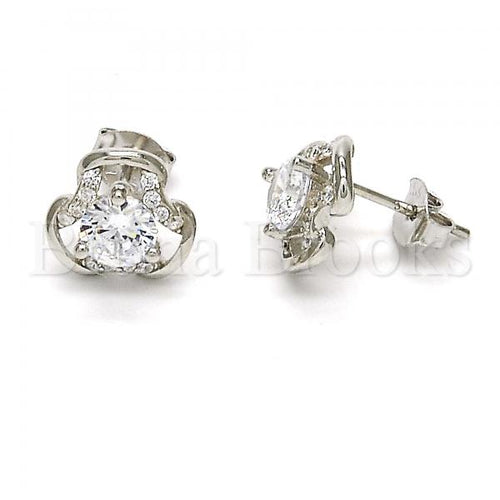 Bruna Brooks Sterling Silver 02.285.0018 Stud Earring, with White Cubic Zirconia and White Micro Pave, Polished Finish, Rhodium Tone
