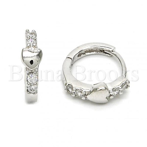 Bruna Brooks Sterling Silver 02.291.0003.15 Huggie Hoop, Heart Design, with White Cubic Zirconia, Polished Finish, Rhodium Tone