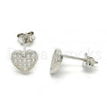 Bruna Brooks Sterling Silver 02.186.0034 Stud Earring, Heart Design, with White Micro Pave, Polished Finish, Rhodium Tone