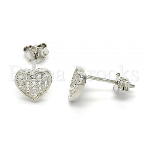 Bruna Brooks Sterling Silver 02.186.0034 Stud Earring, Heart Design, with White Micro Pave, Polished Finish, Rhodium Tone