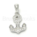 Bruna Brooks Sterling Silver 05.336.0010 Fancy Pendant, Anchor Design, with White Micro Pave, Polished Finish, Rhodium Tone