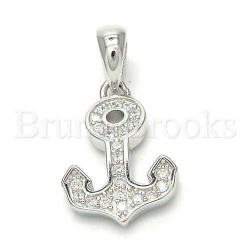 Bruna Brooks Sterling Silver 05.336.0010 Fancy Pendant, Anchor Design, with White Micro Pave, Polished Finish, Rhodium Tone
