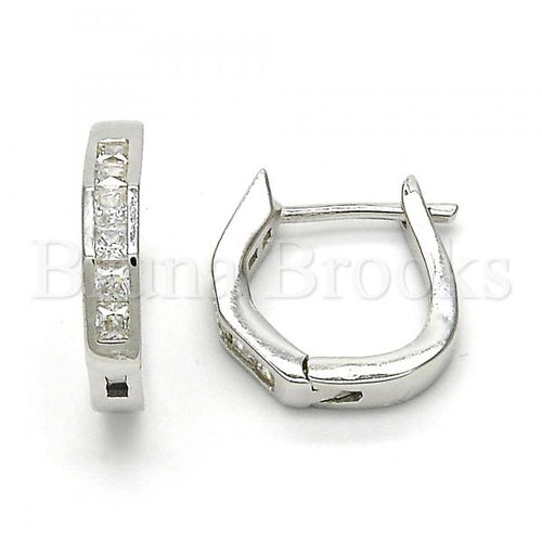 Bruna Brooks Sterling Silver 02.186.0036.15 Huggie Hoop, with White Cubic Zirconia, Polished Finish, Rhodium Tone