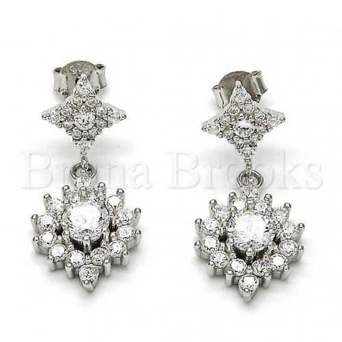 Bruna Brooks Sterling Silver 02.175.0128 Dangle Earring, with White Cubic Zirconia, Polished Finish, Rhodium Tone