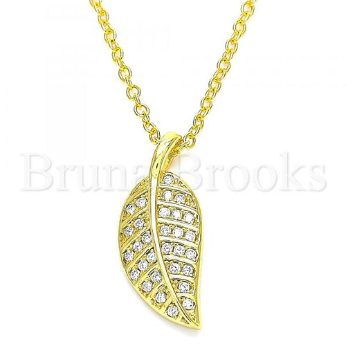 Bruna Brooks Sterling Silver 04.336.0194.2.16 Fancy Necklace, Leaf Design, with White Crystal, Polished Finish, Golden Tone