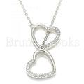Bruna Brooks Sterling Silver 04.336.0146.18 Fancy Necklace, Heart Design, with White Crystal, Polished Finish, Rhodium Tone