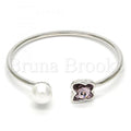 Rhodium Plated Individual Bangle, Butterfly Design, with Swarovski Crystals and Pearl, Rhodium Tone