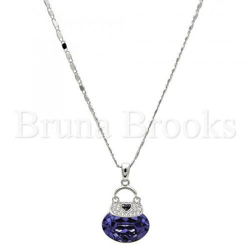 Rhodium Plated Fancy Necklace, Lock and Heart Design, with Swarovski Crystals and Micro Pave, Rhodium Tone