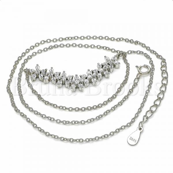 Sterling Silver 04.336.0128.16 Fancy Necklace, Flower Design, with White Cubic Zirconia, Polished Finish, Rhodium Tone
