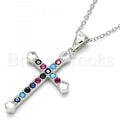 Sterling Silver Fancy Necklace, Cross Design, with Cubic Zirconia, Rhodium Tone