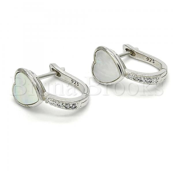 Sterling Silver 02.186.0057.15 Huggie Hoop, Heart Design, with White and Ivory Mother of Pearl, Polished Finish,