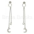 Bruna Brooks Sterling Silver 02.366.0005 Long Earring, Moon and Star Design, with White Cubic Zirconia, Polished Finish, Rhodium Tone