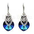 Rhodium Plated Long Earring, Heart Design, with Swarovski Crystals and Cubic Zirconia, Rhodium Tone