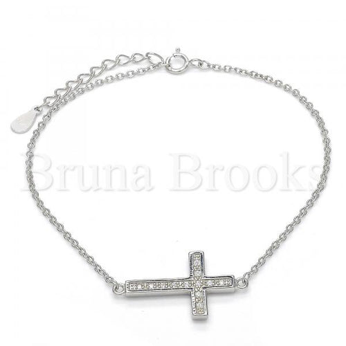 Bruna Brooks Sterling Silver 03.336.0016.07 Fancy Bracelet, Cross Design, with White Micro Pave, Polished Finish, Rhodium Tone