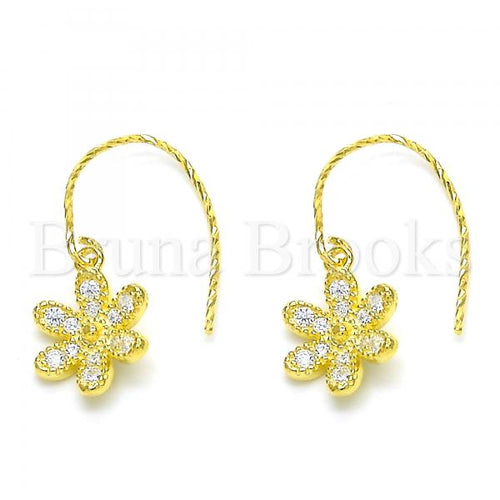 Bruna Brooks Sterling Silver 02.366.0001.1 Dangle Earring, Flower Design, with White Cubic Zirconia, Polished Finish, Golden Tone