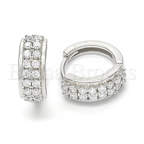 Bruna Brooks Sterling Silver 02.332.0018.15 Huggie Hoop, with White Cubic Zirconia, Polished Finish, Rhodium Tone