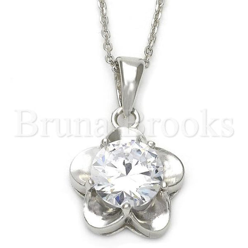 Bruna Brooks Sterling Silver 10.174.0140.18 Fancy Necklace, Flower Design, with White Cubic Zirconia, Polished Finish, Silver Tone