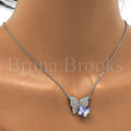 Rhodium Plated Fancy Necklace, Butterfly Design, with Swarovski Crystals, Rhodium Tone