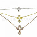 Sterling Silver 04.290.0002.16 Fancy Necklace, Cross Design, with White Cubic Zirconia, Polished Finish, Tri Tone