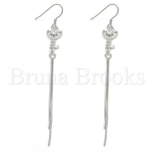 Bruna Brooks Sterling Silver 02.183.0027 Long Earring, key Design, with White Cubic Zirconia, Polished Finish, Rhodium Tone