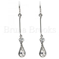 Rhodium Plated Long Earring, Teardrop and Star Design, with Swarovski Crystals and Cubic Zirconia, Rhodium Tone