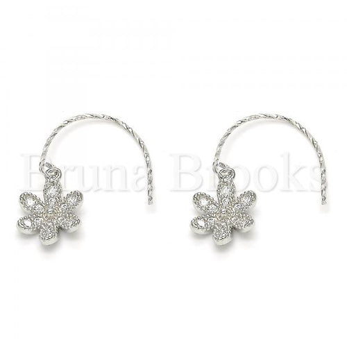 Bruna Brooks Sterling Silver 02.366.0001 Dangle Earring, Flower Design, with White Cubic Zirconia, Polished Finish, Rhodium Tone