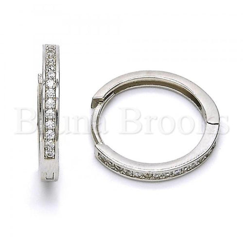 Bruna Brooks Sterling Silver 02.286.0001.20 Huggie Hoop, with White Cubic Zirconia, Polished Finish, Rhodium Tone
