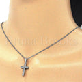 Sterling Silver Fancy Necklace, Cross Design, with Micro Pave, Rhodium Tone