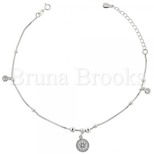 Bruna Brooks Sterling Silver 03.183.0107 Charm Bracelet, with White Cubic Zirconia, Polished Finish, Rhodium Tone