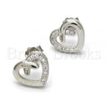 Sterling Silver 02.175.0055 Stud Earring, Heart Design, with White Micro Pave, Polished Finish, Rhodium Tone