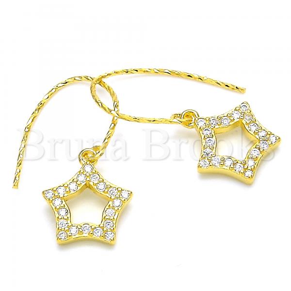 Sterling Silver 02.366.0017.1 Dangle Earring, Star Design, with White Cubic Zirconia, Polished Finish, Golden Tone