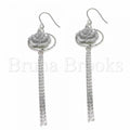 Bruna Brooks Sterling Silver 02.367.0004 Long Earring, Flower Design, with White Crystal, Polished Finish, Rhodium Tone