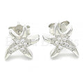 Sterling Silver Stud Earring, with Crystal, Rhodium Tone