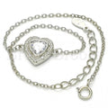 Sterling Silver Fancy Bracelet, Heart Design, with Cubic Zirconia and Crystal, Rhodium Tone