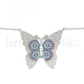 Sterling Silver 04.336.0216.16 Fancy Necklace, Butterfly Design, with Multicolor Micro Pave, Polished Finish, Rhodium Tone