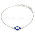Sterling Silver Fancy Bracelet, Greek Eye Design, Rhodium Tone