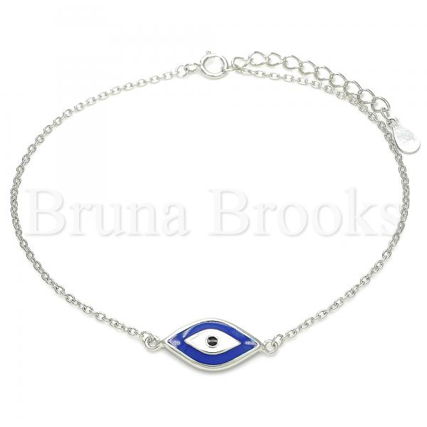 Sterling Silver Fancy Bracelet, Greek Eye Design, Rhodium Tone
