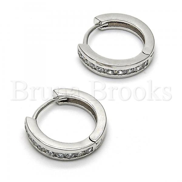 Sterling Silver 02.174.0050.15 Huggie Hoop, with White Cubic Zirconia, Polished Finish, Rhodium Tone