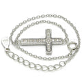 Sterling Silver Fancy Bracelet, Cross Design, with Micro Pave, Rhodium Tone