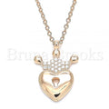 Sterling Silver Fancy Necklace, Lock and Crown Design, with Cubic Zirconia, Rhodium Tone