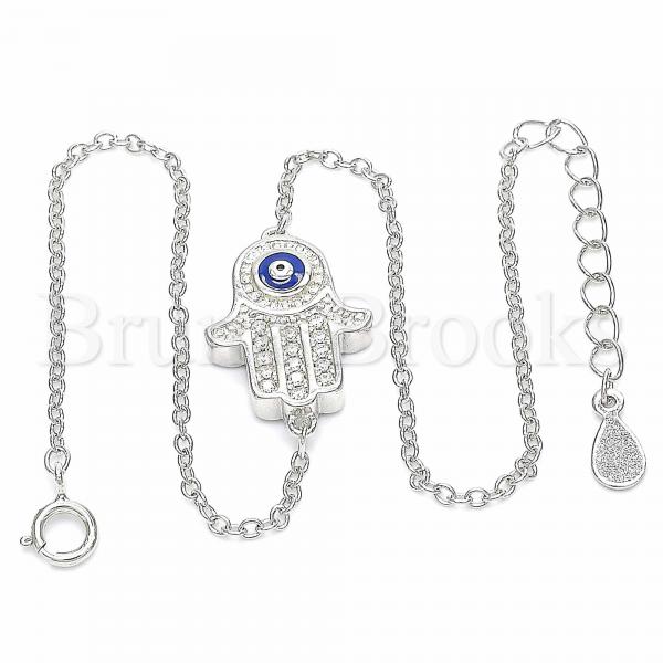 Sterling Silver 03.336.0080.08 Fancy Bracelet, Hand of God and Greek Eye Design, with White Crystal, Polished Finish, Rhodium Tone