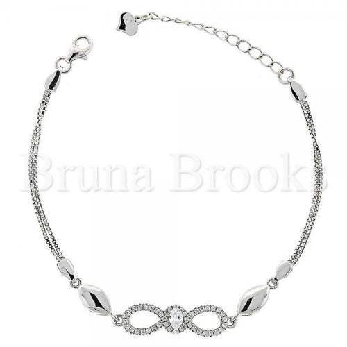 Bruna Brooks Sterling Silver 03.183.0018.06 Fancy Bracelet, Infinite Design, with White Micro Pave and White Cubic Zirconia, Rhodium Tone
