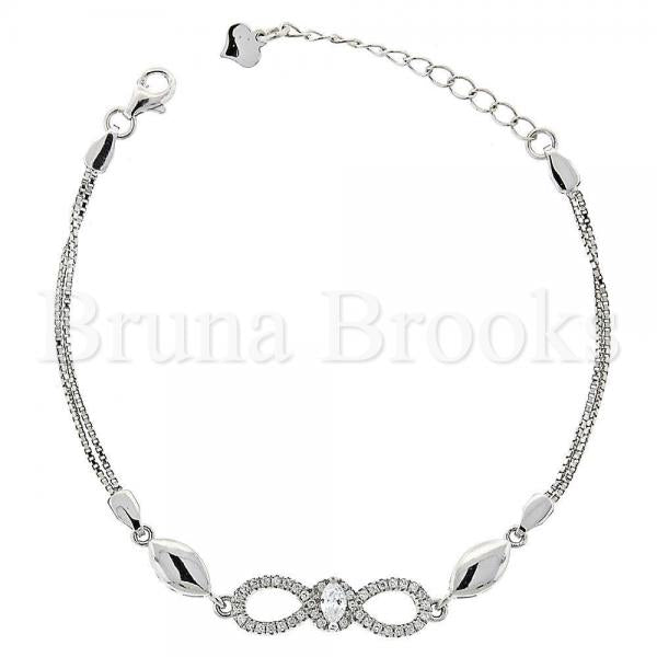 Bruna Brooks Sterling Silver 03.183.0018.06 Fancy Bracelet, Infinite Design, with White Micro Pave and White Cubic Zirconia, Rhodium Tone