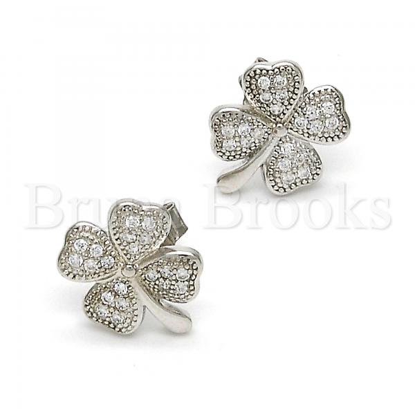 Sterling Silver 02.292.0001 Stud Earring, with White Micro Pave, Polished Finish, Rhodium Tone