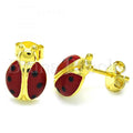 Sterling Silver Stud Earring, Ladybug Design, Rhodium Tone